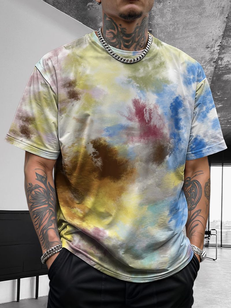 Sommer Neue Herren Tie Dye Graffiti Hip-Hop Mode Lässig Atmungsaktiv Vielseitig Bequem Hübsches Kurzarmhemd_voghion.com