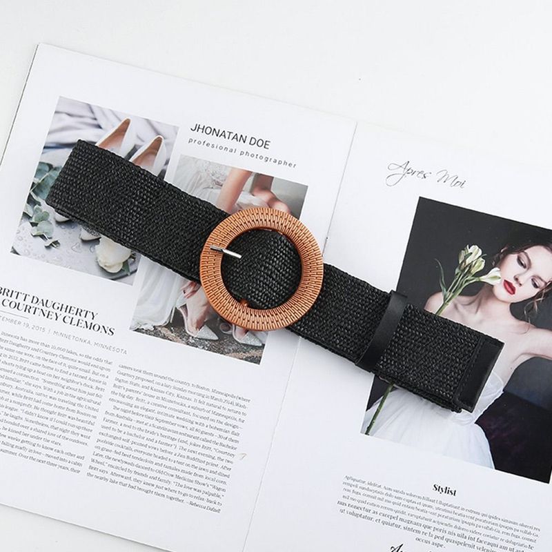 HEISSER Sommer Elastischer böhmischer Taillengürtel Geflochtener Breiter Strohgürtel_voghion.com