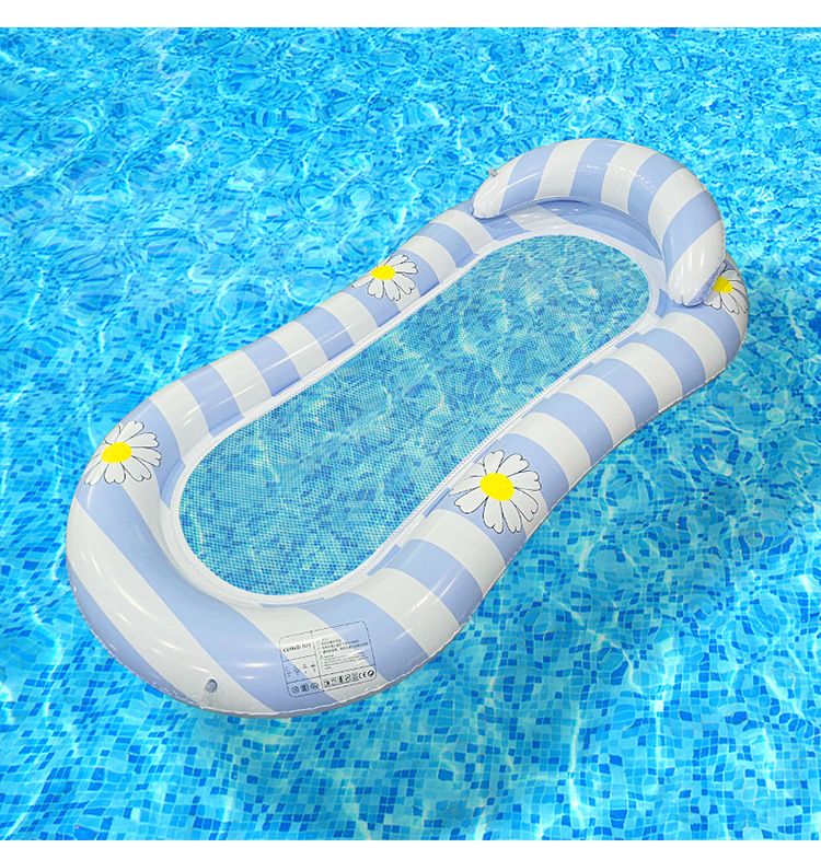 Single Person Daisy Stripe Inflatable Lounger - Breathable Mesh & Thickened PVC (Eco-Friendly Foldable For Pool & Beach 150cm Lightweight Design)_voghion.com