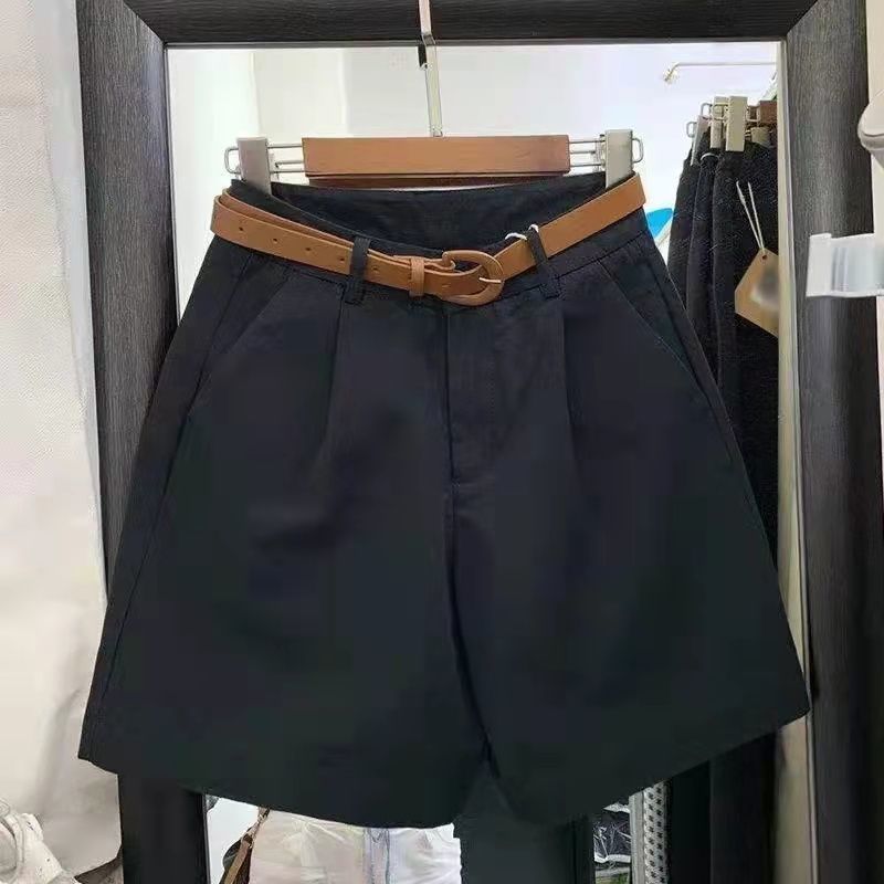 Pantaloncini da donna in cotone per l'estate 2024, versione coreana, nuovi, larghi e snellenti, a vita alta, a gamba larga e sottile_voghion.com