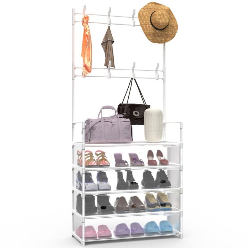 Tree Hat Clothes Shelf Shoe Hooks 5Tier Organizer Entryway Rack Clothing With Dustproof Removable Hall Rack Freestanding 8 Coat_voghion.com