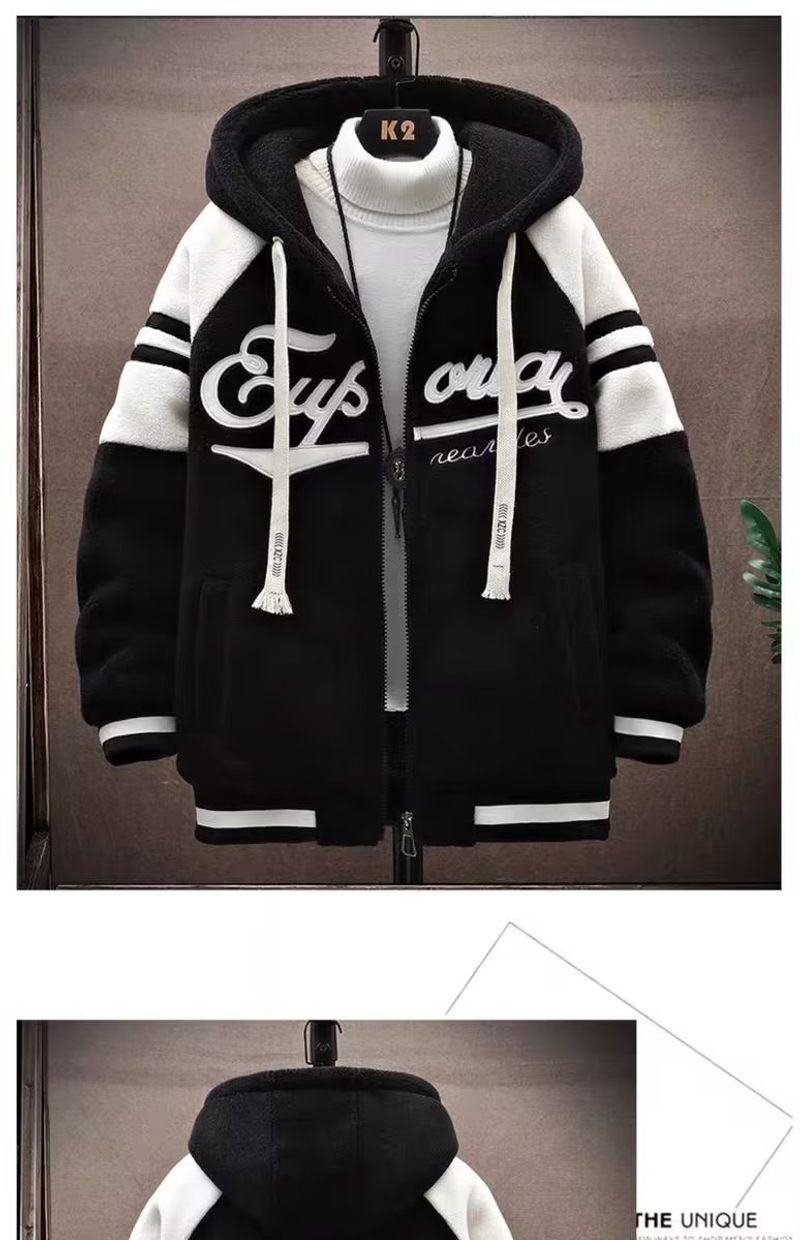 Herbst-Winter-Mantel aus Sherpa-Baumwolle in Übergröße für Jungen und Mädchen, lockere, verdickte Sweatshirtjacke mit Reißverschluss und Kapuze_voghion.com