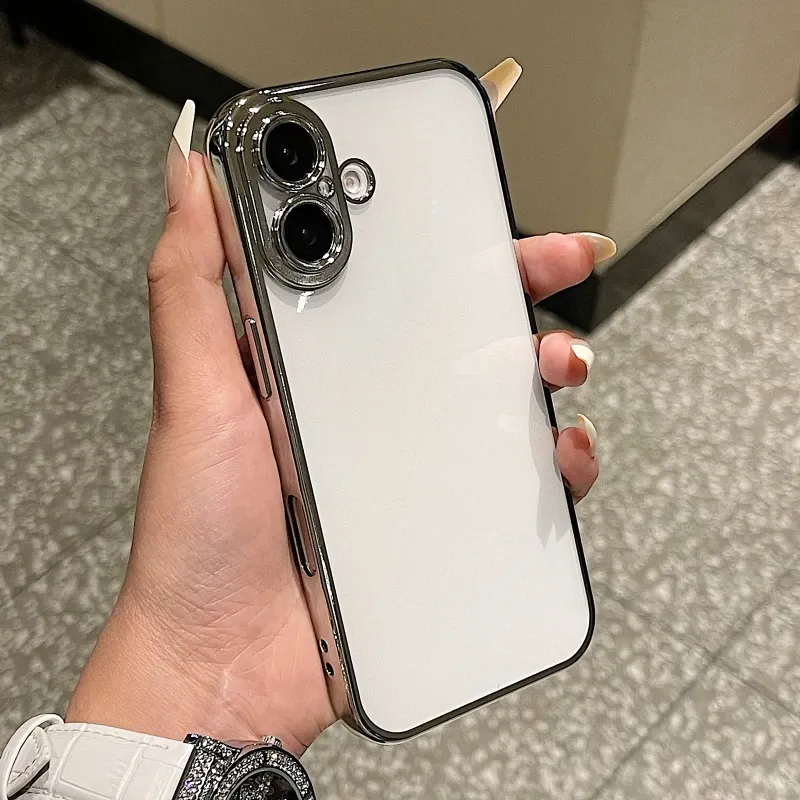 Fashion Simplicity Plating Frame Phone Case For IPhone 16 15 14 Pro Max Plus Shockproof Back Camera Screen Protector Film Cover_voghion.com