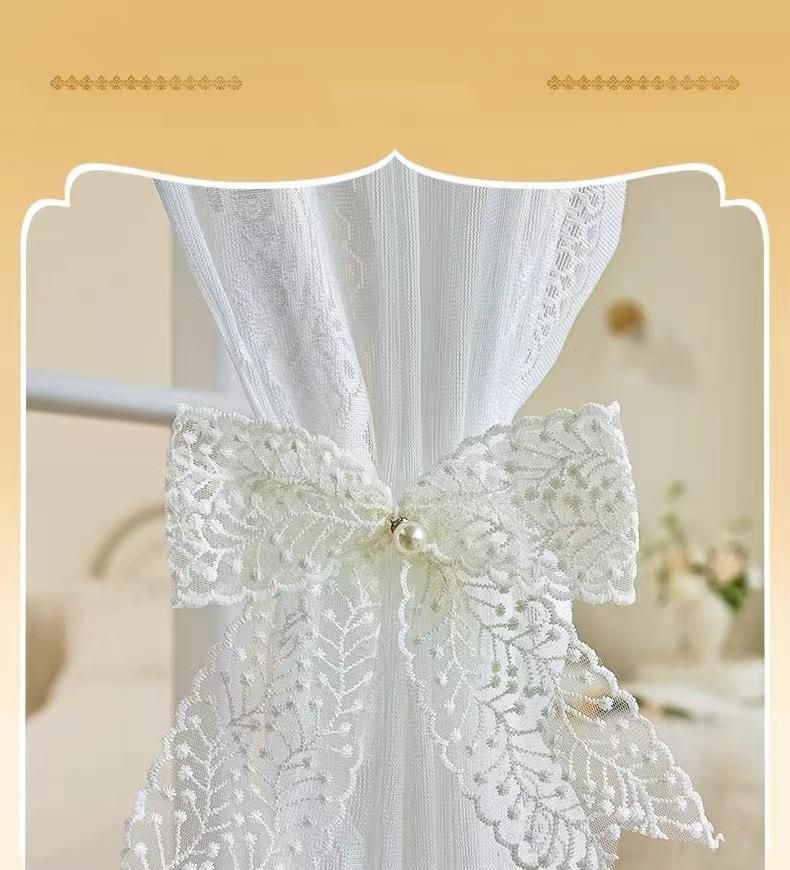 Raffhalter aus Spitzenschleife, leichter, luxuriöser französischer Vorhang mit Kordelzugschnalle im koreanischen Stil, ohne Bohren, schönes, transparentes Bindeseil_voghion.com