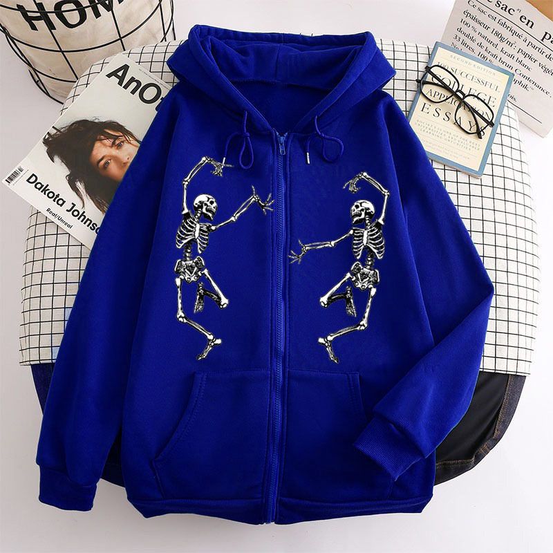 Felpa con cerniera 2023, stampa scheletro danzante, felpa con cappuccio Y2K, giacca unisex_voghion.com