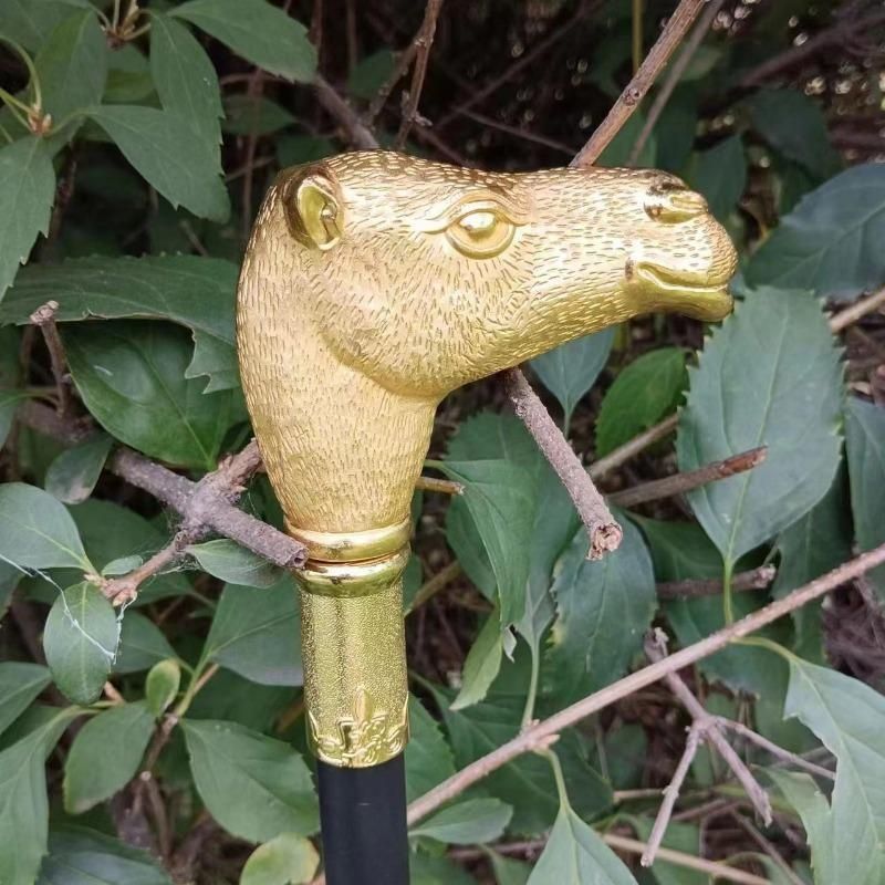 Golden Camel Head Walking Cane Fashion Walking Stick Gentleman Luxury Crosier Knob Walking Stick 93cm_voghion.com