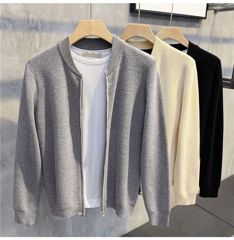 Men's Dual-Zip Knit Cardigan – Minimalist Oversized Sweater With High Neck & Contrast Stitching For Layered Streetwear_voghion.com