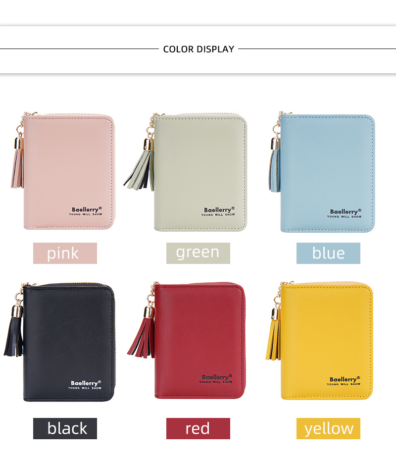 Baellerry neue kurze Geldbörse für Damen mit mehreren Kartenfächern, Akkordeon-Kartenhalter, Quaste, Reißverschluss, Münzgeldbörse für Damen_voghion.com