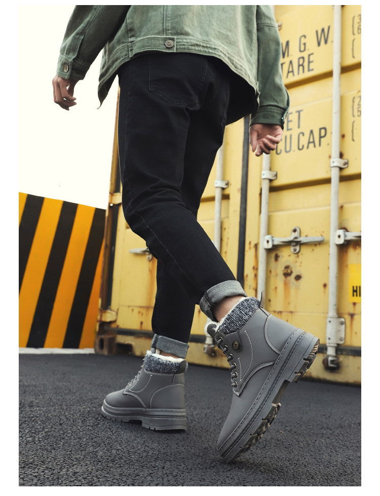 Pelúcia de neve de inverno e isolamento grosso, botas curtas casuais masculinas Martin, cano alto à prova d'água,_voghion.com