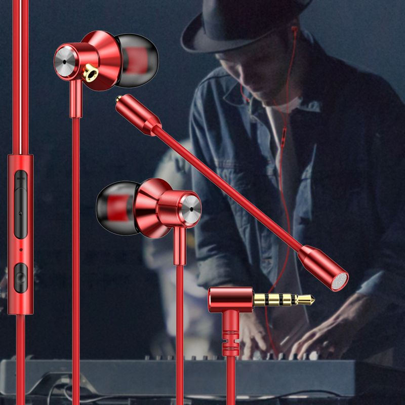 Wired Ergonomic Dual Microphone Stereo Universal L-Shaped Plug Metal Earphone for Gaming_voghion.com
