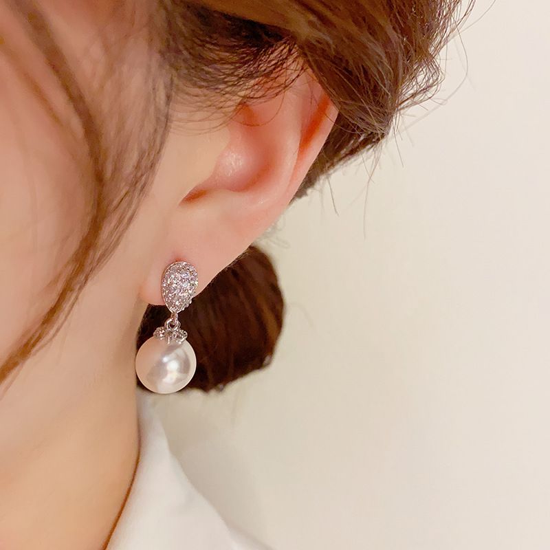 Orecchini in argento con micro pavé di zirconi, eleganti e alla moda, con perle e gocce d'acqua, per donne, piccoli orecchini leggeri e di lusso_voghion.com