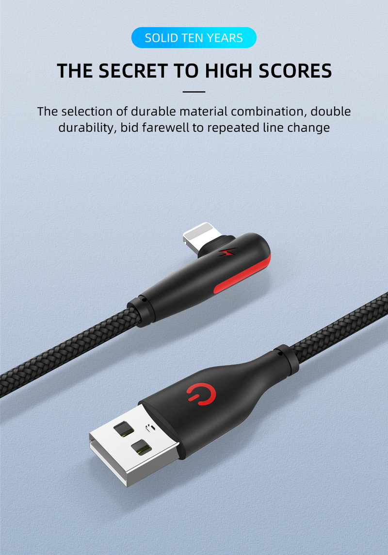 Nylon L-shape USB For iPhone 14 13 12 11 Pro Max XS XR X 8 7 6 6S 5S 3A Fast Charger 90 Degree USB Wire Cord P                  S_voghion.com