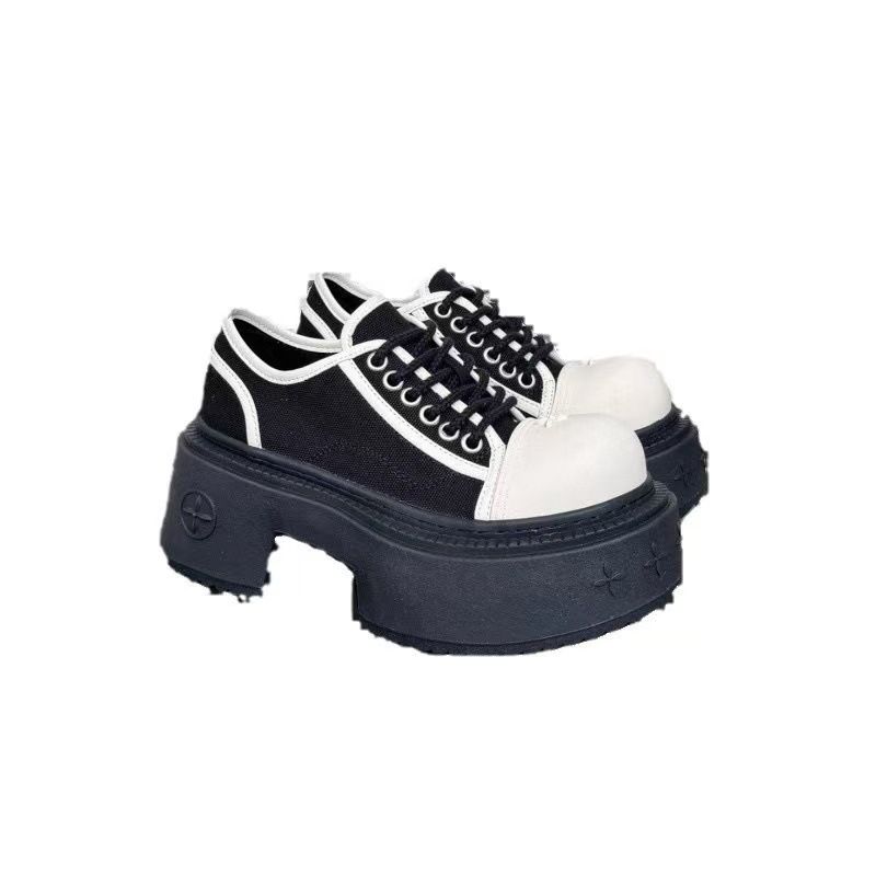 SMFK Derby-Schuhe mit Kreuzmuster, echtes Leder, dicke Sohle, großer Kopf, lässig, Panda, trendige Marke, Canvas, höhenverstärkende Schuhe_voghion.com