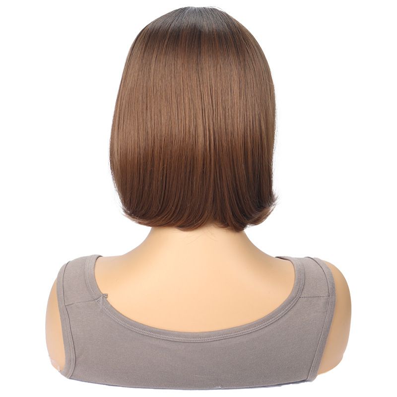 Synthetic Clip-in Ladies Brown Dyed Middle Parted Short Straight Hair Synthetic Wig Bob Inner Curling Wig_voghion.com