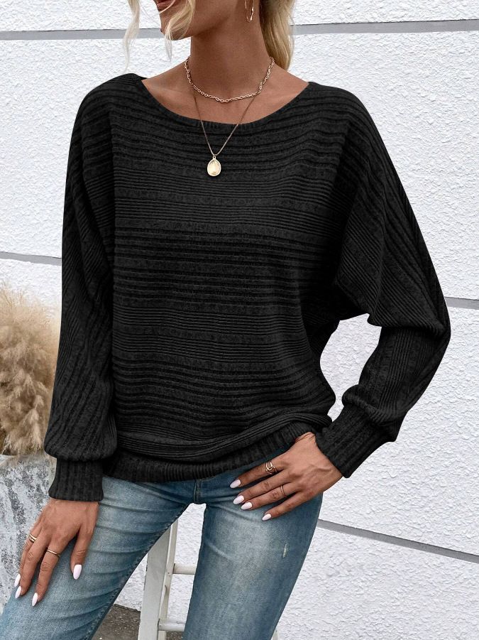 Damenbekleidung Herbst und Winter Bequemes, lässiges, einfarbiges, langärmeliges Pullover-Top mit Rundhalsausschnitt_voghion.com