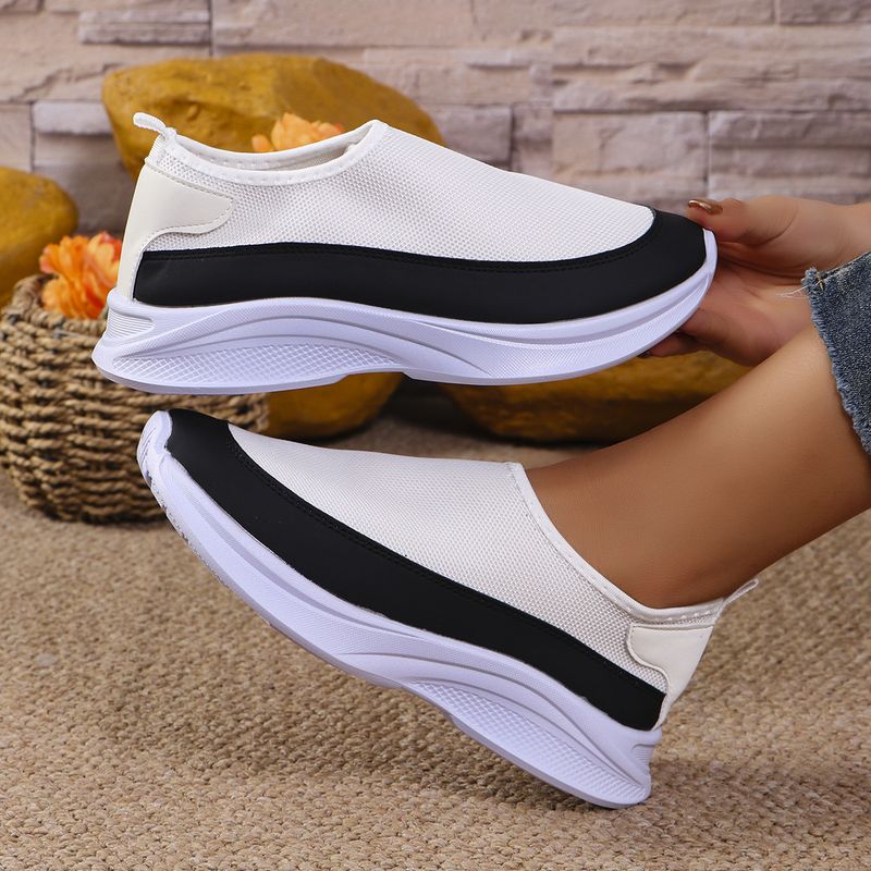 Kadınlar İçin Nefes Alabilen Örgü Fileli Slip-On Loafer'lar Kalın Platform Tabanlı - Geniş Ayaklar İçin Rahat Günlük Ayakkabılar (Beyaz/Siyah, 36-43 Numaralar)_voghion.com
