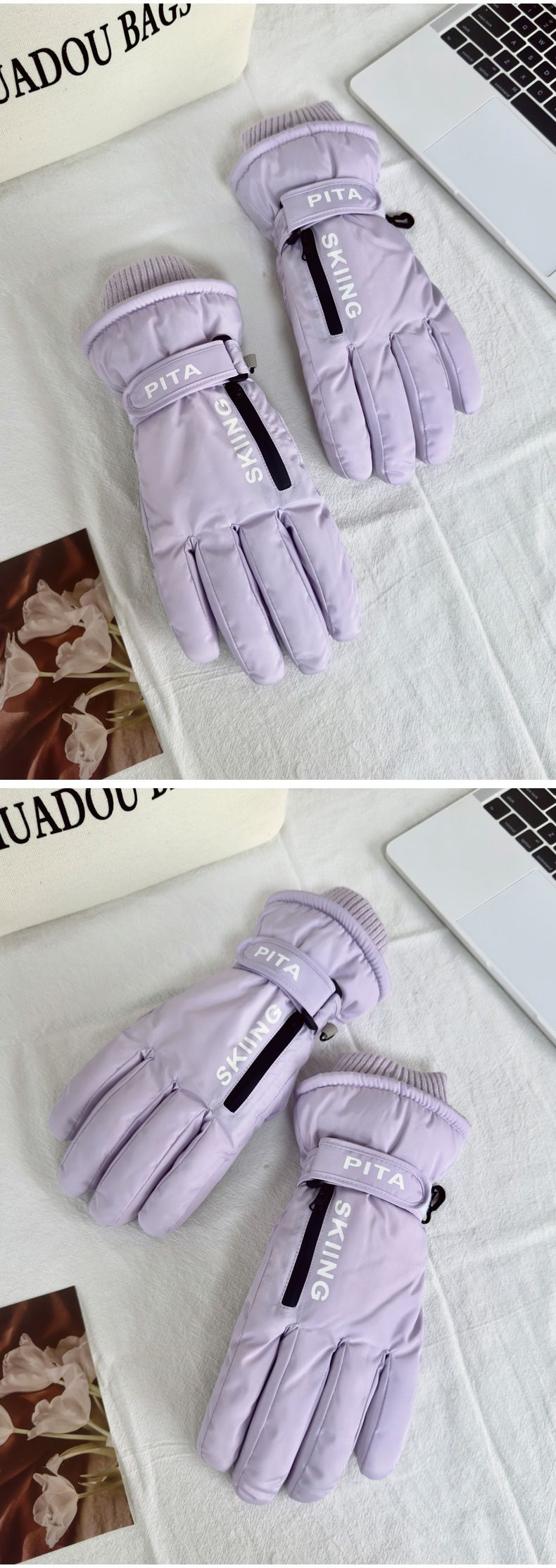 Guanti da sci touchscreen a palmo intero da donna in pile con cerniera spessa, per ciclismo invernale, bici elettrica, antifreddo e antivento_voghion.com