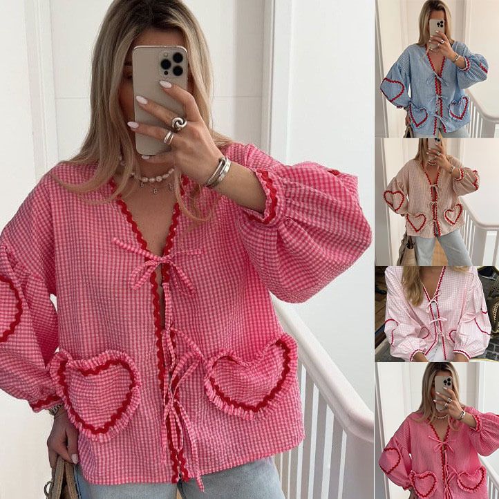 Women's Clothing Tie Front Top Leopard Print Ruffle Babydoll Top 3/4 Length Puff Sleeves_voghion.com
