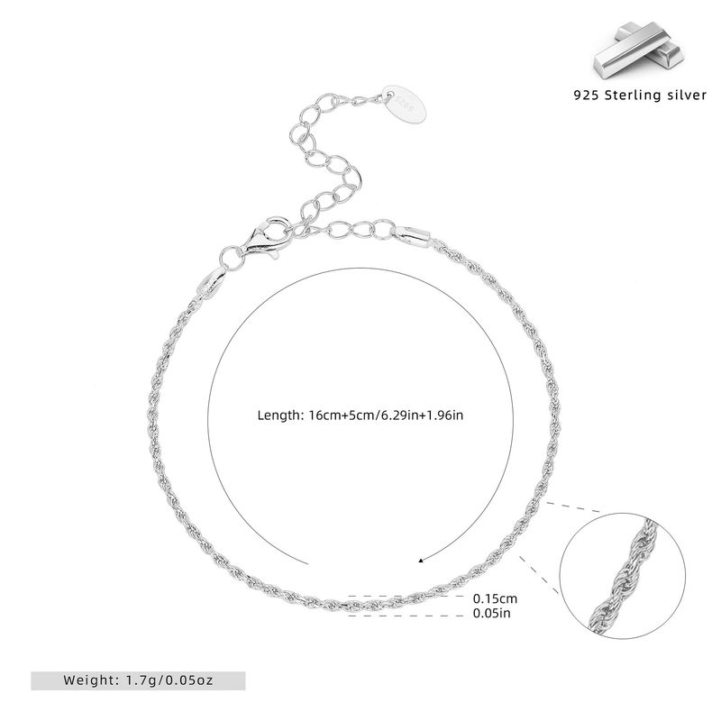 S925 Sterling Silver Rope Chain Bracelet With Cubic Zirconia - Minimalist Square Link Design For Women, Elegant & Versatile Jewelry Gift_voghion.com