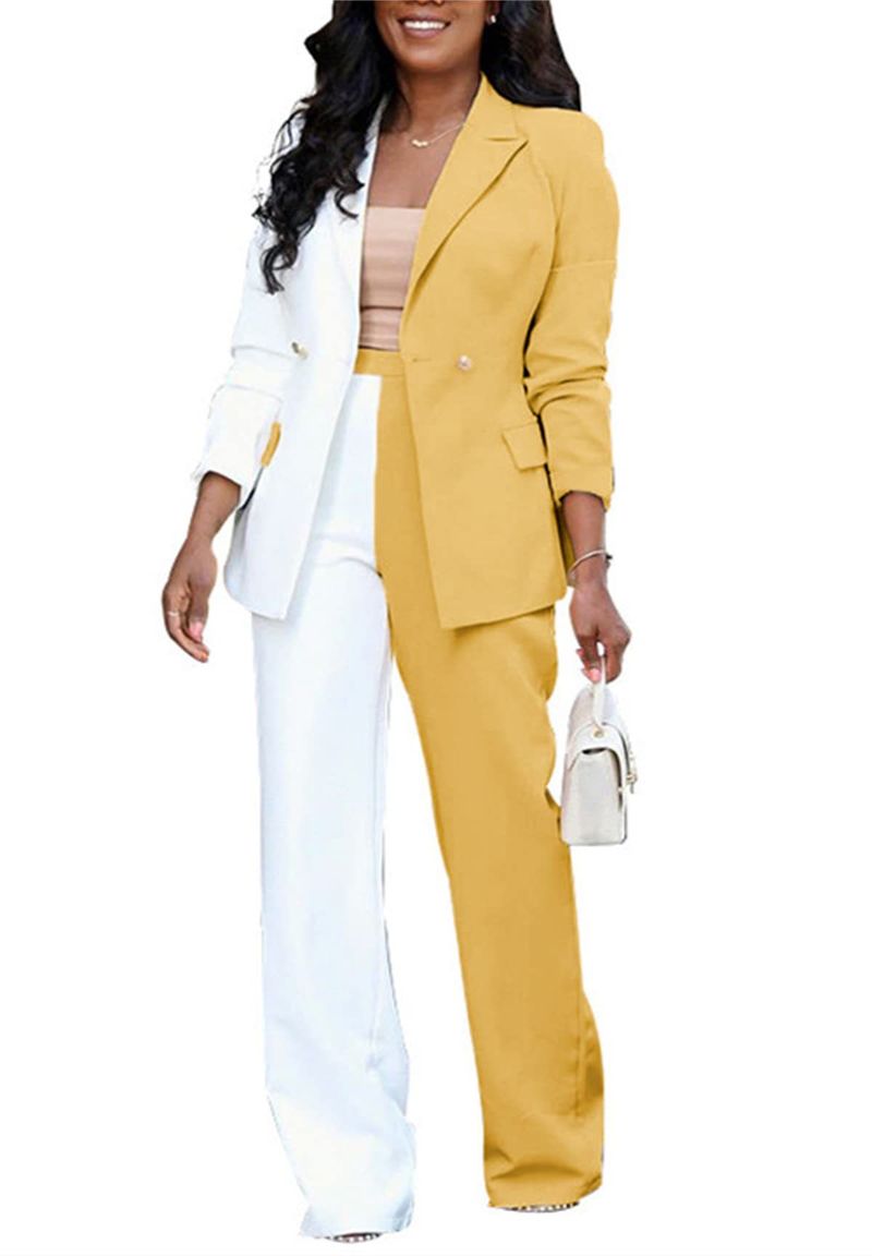 Dameskleding Niche Design Contrasterende Kleur Knoop Lange Mouw Pak Jas Slim Los Lente Nieuw Pak_voghion.com