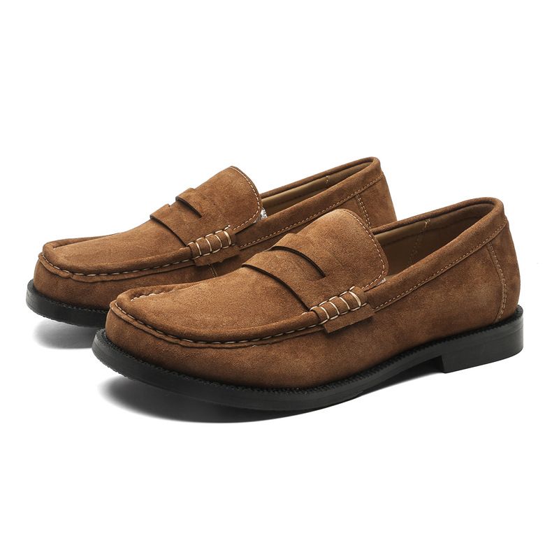 Unbeatable Quality Unbeatable Quality High End British Brown Bean Men's Square Toe Commuting Versatile One Foot Leather Shoes Old Money Style Loafers_voghion.com