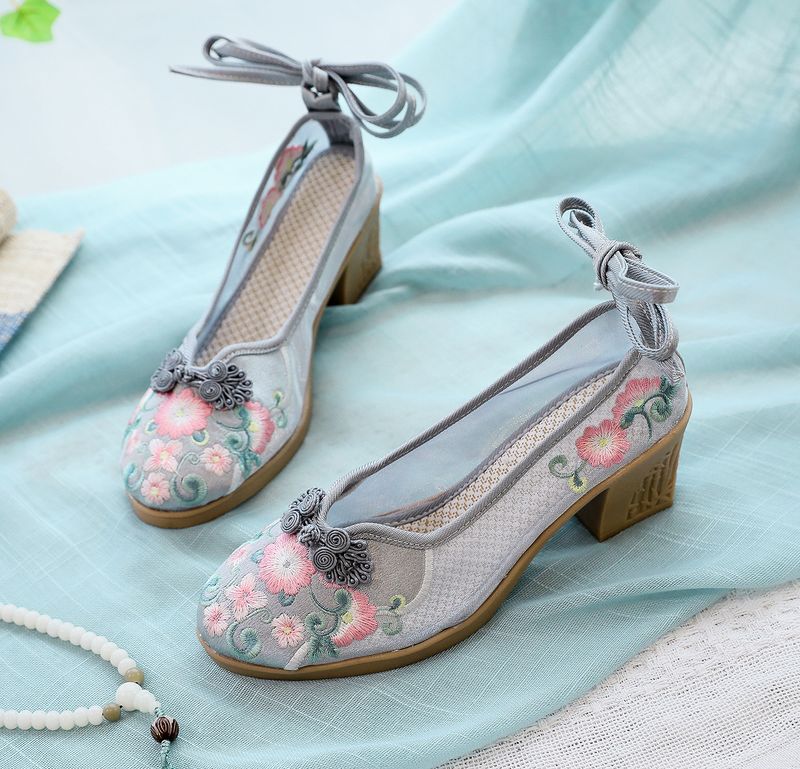 High Heels, bestickte Stoffsohlen aus Kuhsehnen, Damenschuhe können mit Gazeröcken, Qipao, Teekleidung usw. kombiniert werden_voghion.com
