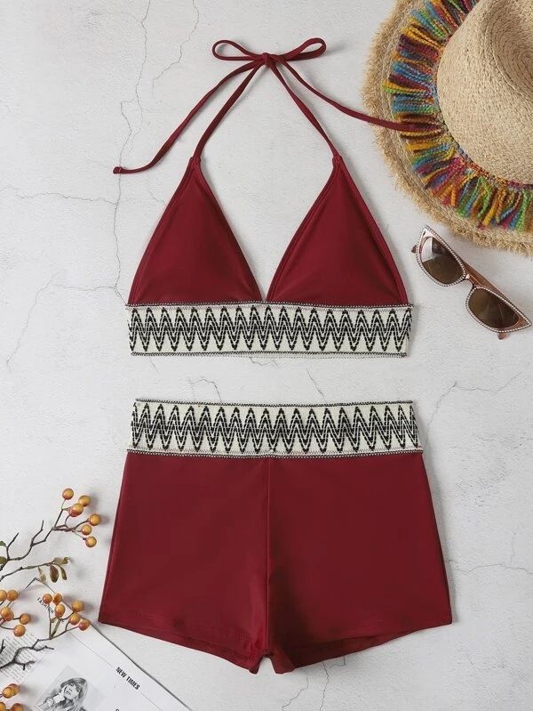Women's Clothing Women's Swimsuit High Waist Solid Color Boxer Pants Strap Triangle_voghion.com