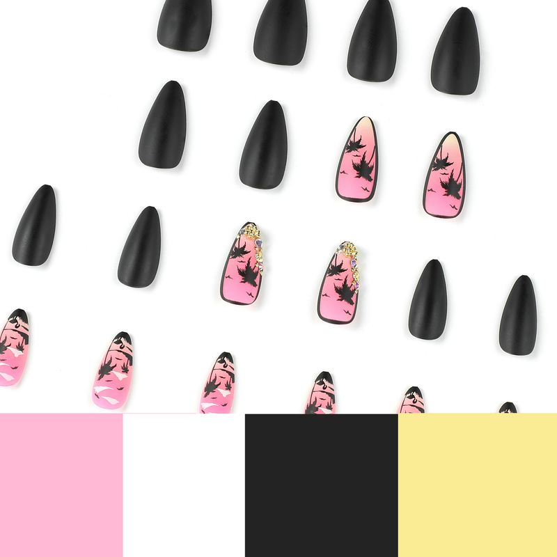 Tragbarer Nagellack, matt, rosa, Farbverlauf, schwarz, Kokosnussbaum, Möwe, goldfarben, dreidimensionale Muschel, Nagelkunstblatt fertig_voghion.com