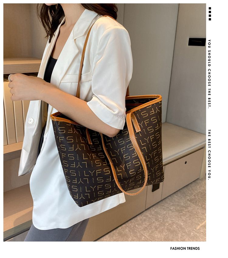 Textura moda feminina nova 2024 capacidade completa impressão carta grande tote casual mãe bolsa de ombro único grande_voghion.com