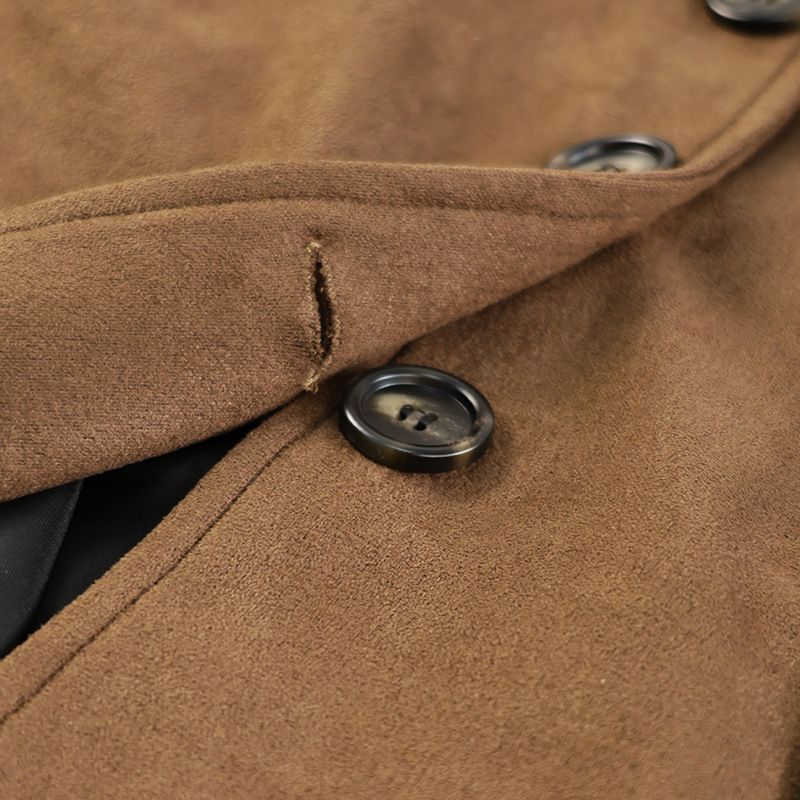 Trench in similpelle da donna con cintura in vita e colletto a revers - Elegante giacca a maniche lunghe per autunno inverno (marrone/nero/grigio/fantasia)_voghion.com