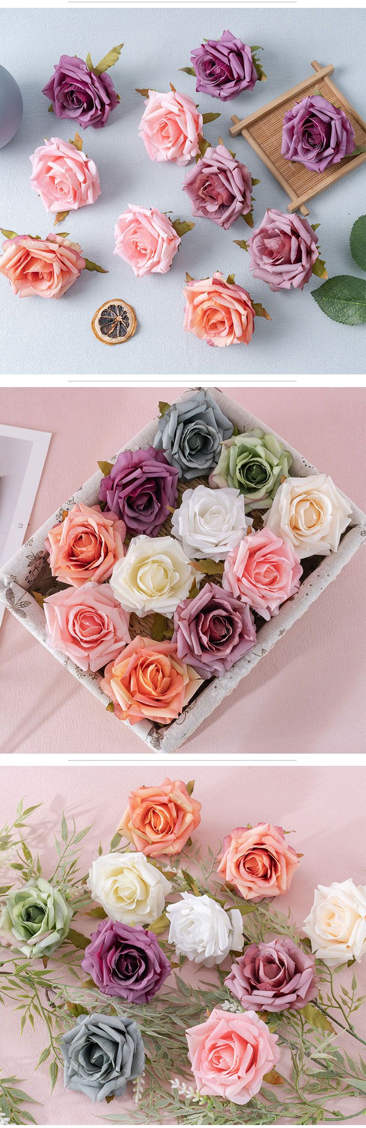 Fiore artificiale stile INS curling rosa testa di fiore scatola di fiori decorazione della casa matrimonio transfrontaliero fiore artificiale all'ingrosso MW07301_voghion.com