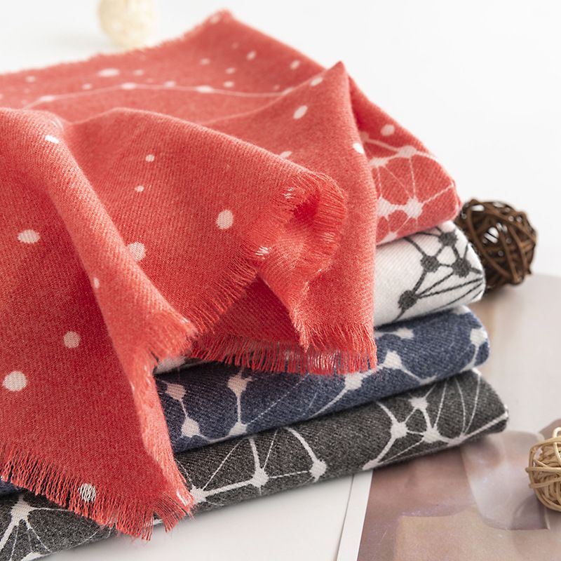 Pok Dot Skelett Kopftuch Kaschmir Winter Personalisierter Modeschal Damen Warm Und Kältebeständig Halsnetz Rot_voghion.com