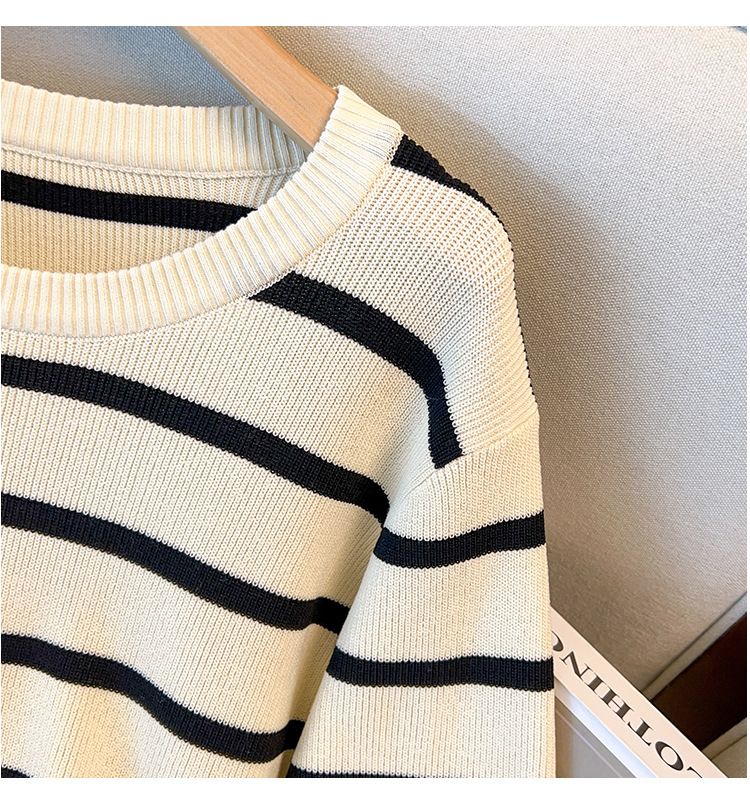 Übergrößen-Viskose-Stricktop für Damen, schlankmachendes Langarm-T-Shirt für kurvige Figuren (2XL-7XL, Schwarz/Beige)_voghion.com