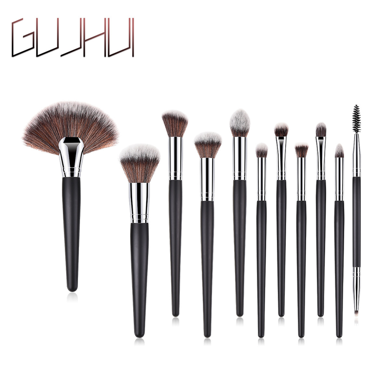 5/7/11/12 Stück Make-up-Pinsel, Make-up-Werkzeuge, Augenset, Lidschattenpinsel, schwarzes und silbernes GUIHUI_voghion.com
