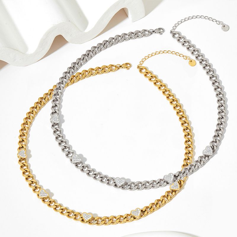 Gioielli da donna - Elegante collana a forma di cuore in zircone, girocollo in acciaio inossidabile in stile hip-hop, pezzo alla moda da indossare tutti i giorni, set di collane a catena_voghion.com