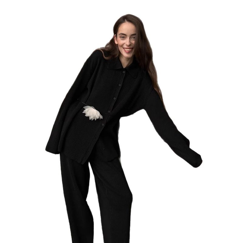 Knitted Cardigan And Long Pants 2025 Autumn Winter New Loose Two-Piece Casual Sweater Set For Women_voghion.com
