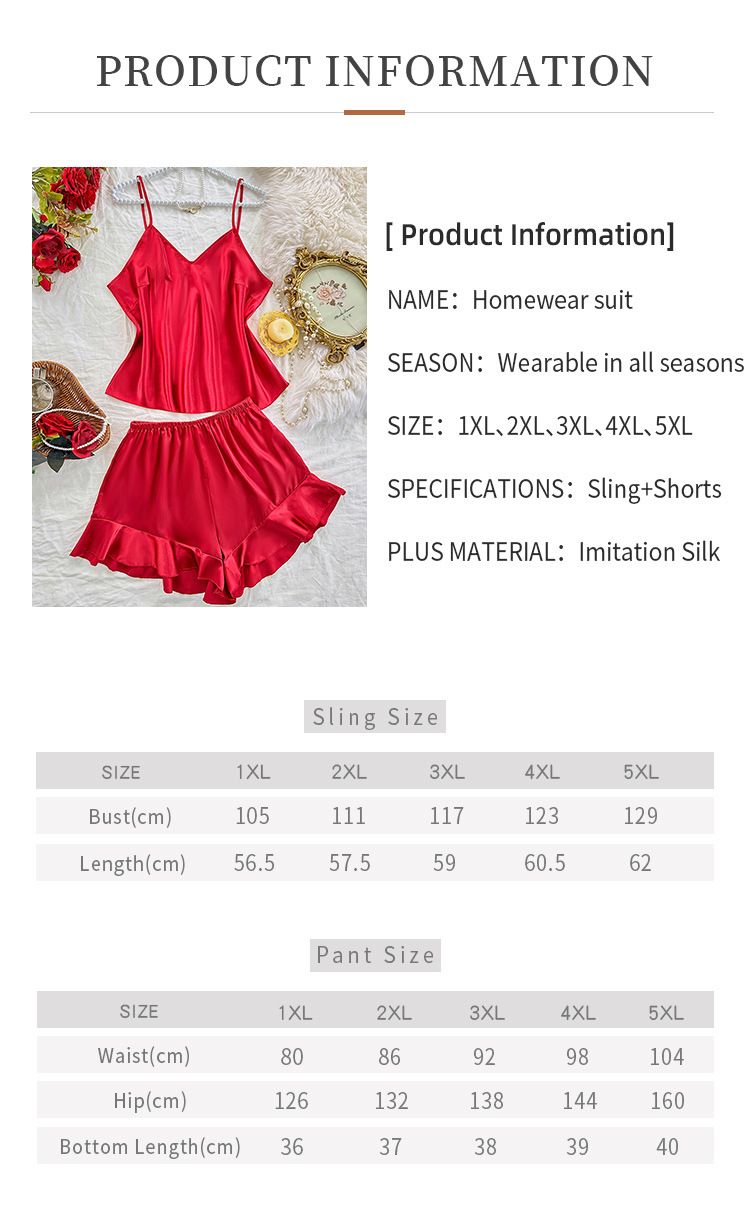 Plus Size Damen-Eispyjama-Set, schlichte, dünne Seidennachtwäsche, modischer Schnürpyjama_voghion.com