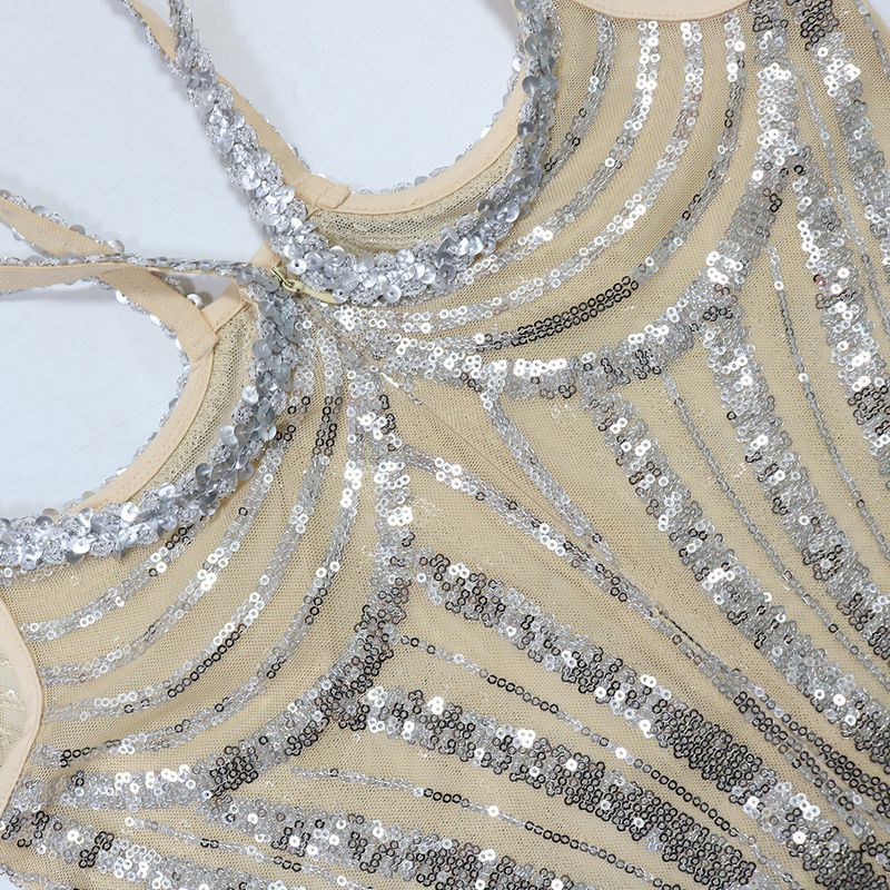 Abito da donna con paillettes in vita e sui fianchi, abito da sera per l'ospite dell'incontro annuale, gonna in pelliccia_voghion.com