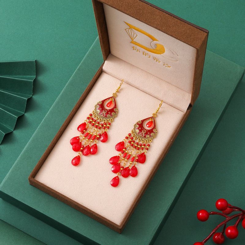 1 paire de boucles d'oreilles pendantes en alliage plaqué avec perles et pampilles style rétro Ig_voghion.com