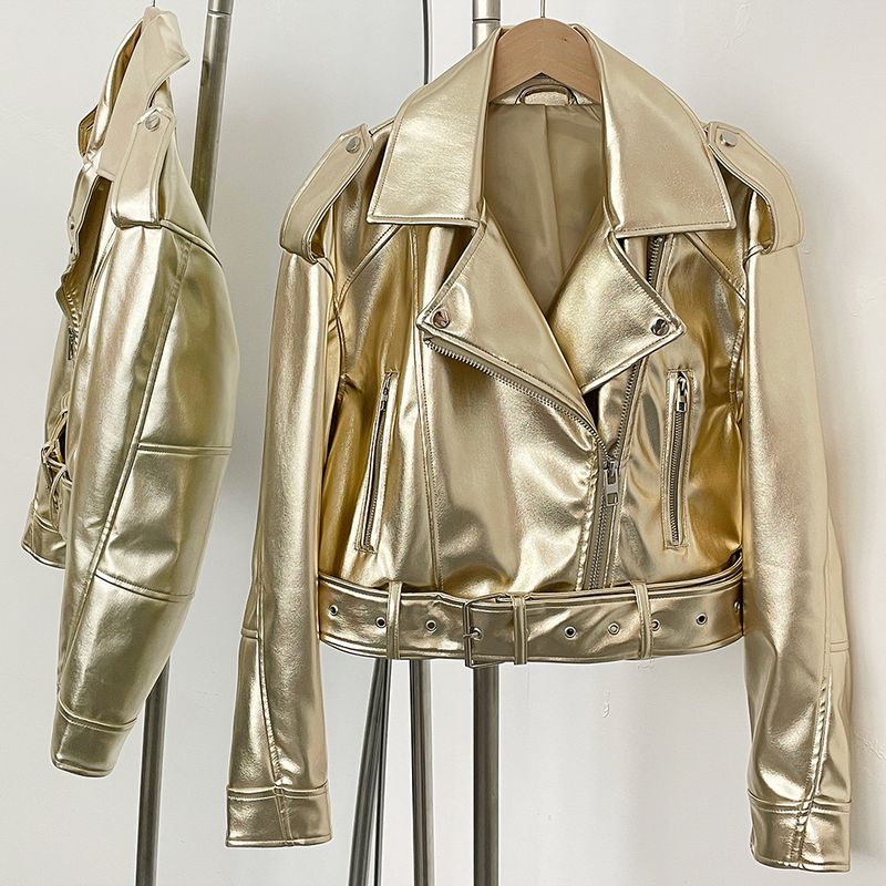 Trendige PU-Lederjacke für Damen, kurzer Mantel im Biker-Stil, modische, lockere Passform, lässige Oberbekleidung mit Reißverschluss in Schwarz, Aschgrau, Olivgrün, Himmelblau, Mandarine_voghion.com