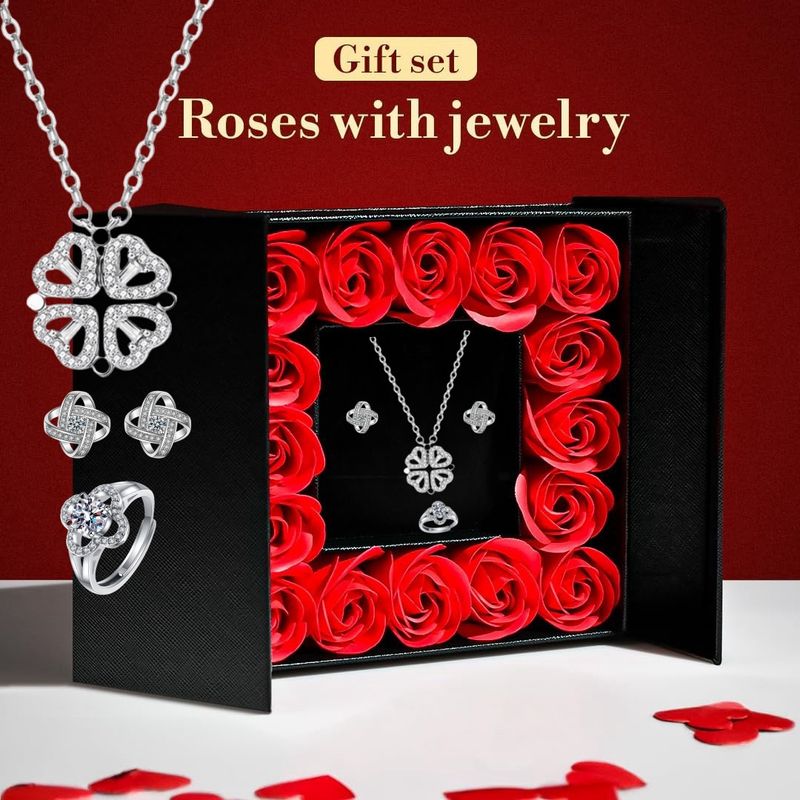 Collana con ciondolo di gioielli con gemme Collana con gemme Stile minimalista Quadrifoglio Cuore a cuore Ciondolo di alta qualità Versatile Collana con cuore resistente allo sbiadimento Set_voghion.com