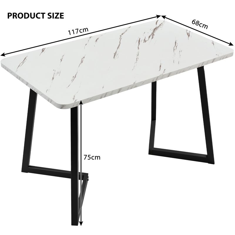 117cm Esstisch Mit 4 Stühlen Set, Rechteckiger Esstisch Moderner Küchentisch Set ,Dunkelgrauer Leinen Esszimmerstuhl,Schwarze Tischbeine_voghion.com