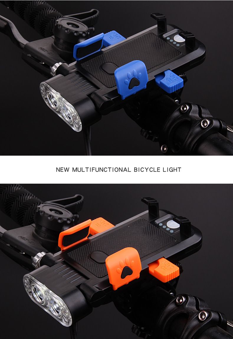 Suport telefon mobil pentru bicicletă, baterie externă multifuncțională, lumină puternică, claxon, rezistență mare, blocare cu un singur clic, încărcare telefon mobil_voghion.com