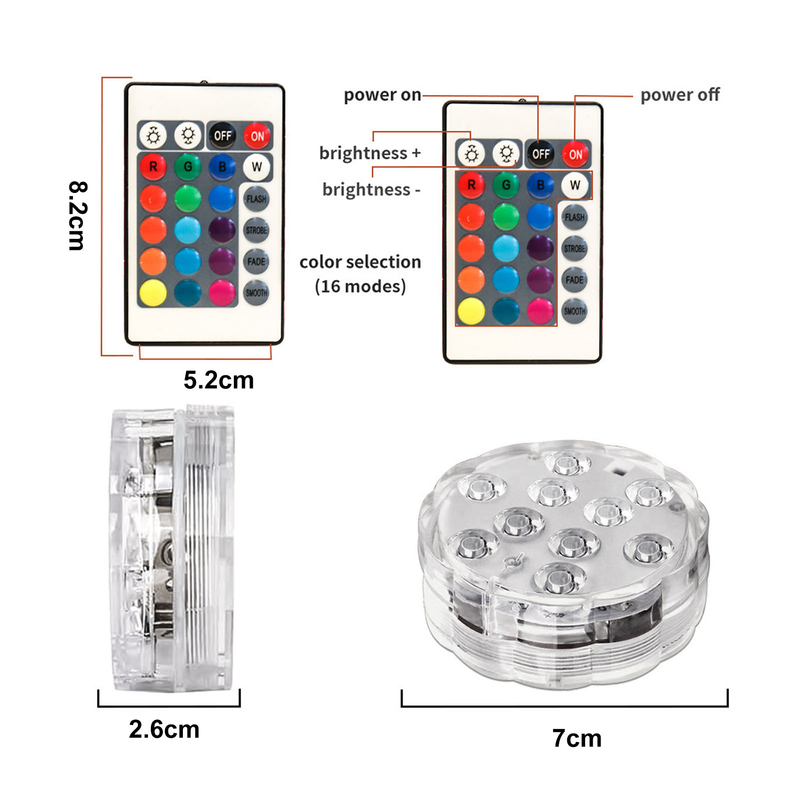 4Pcs Pool Diving Lights With Remote Control 10 LEDs Colorful Light Illumination Underwater Submersible Aquarium LED Lamp Pool Decoration_voghion.com