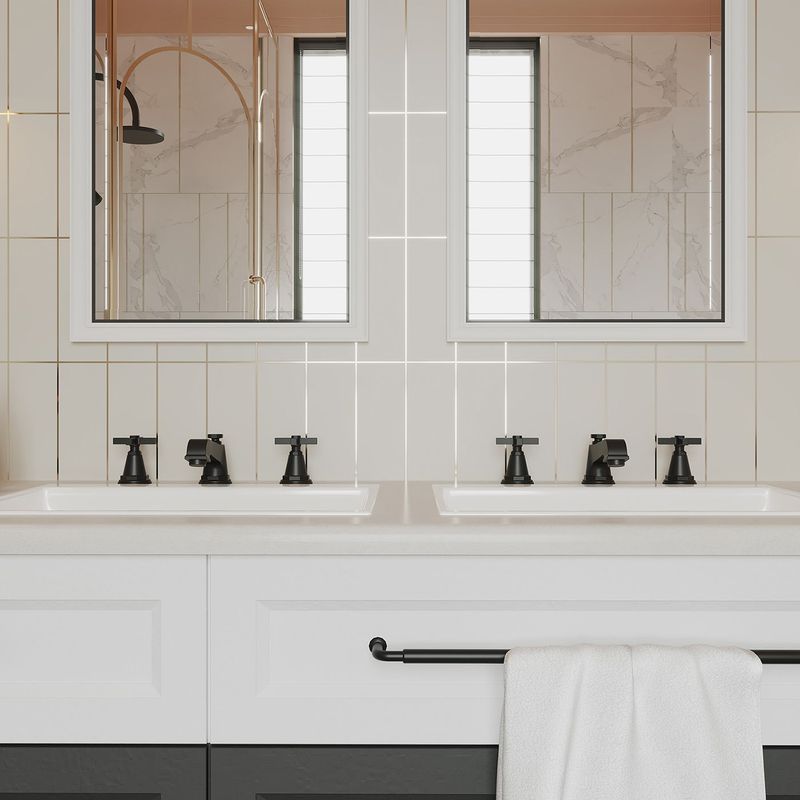 8 In. Widespread Double Handle 3 Hole Bathroom Faucet Water-Saving With Metal Drain In Matte Black_voghion.com
