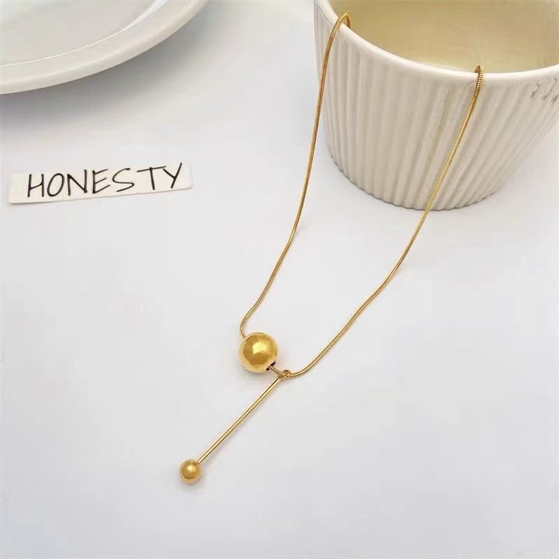 Collana con ciondolo a perlina rotonda di lusso in acciaio al titanio, elegante e semplice, da donna, con catena a clavicola a vento, da donna_voghion.com