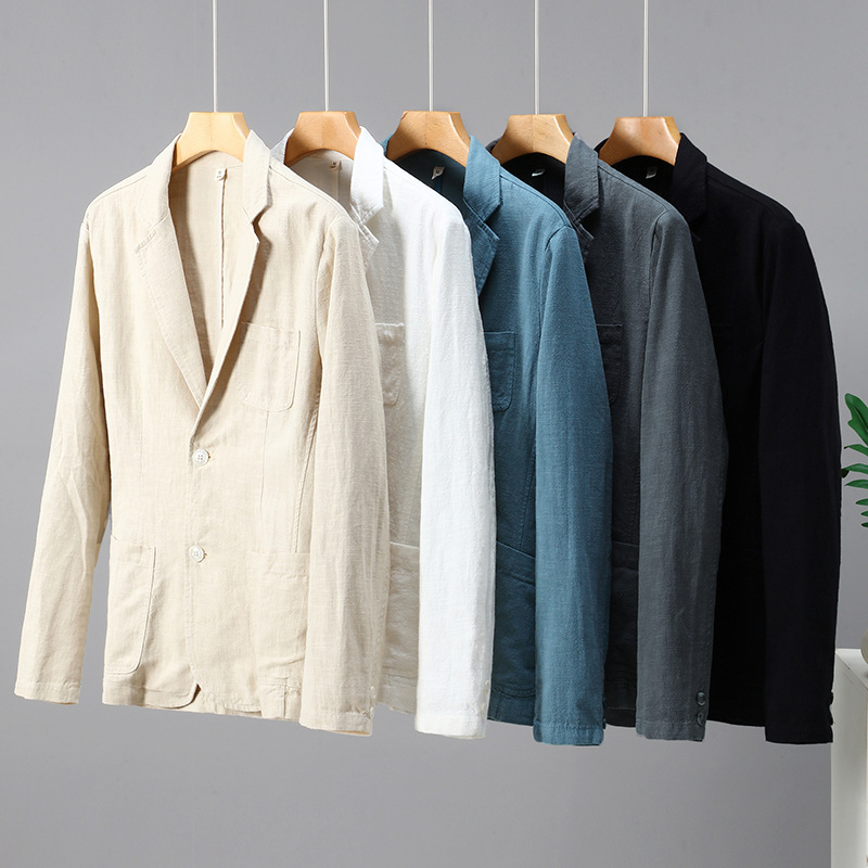 Coat men's spring and autumn men's top, high-end men's versatile personality, youth loose fitting cotton and linen casual small suit_voghion.com