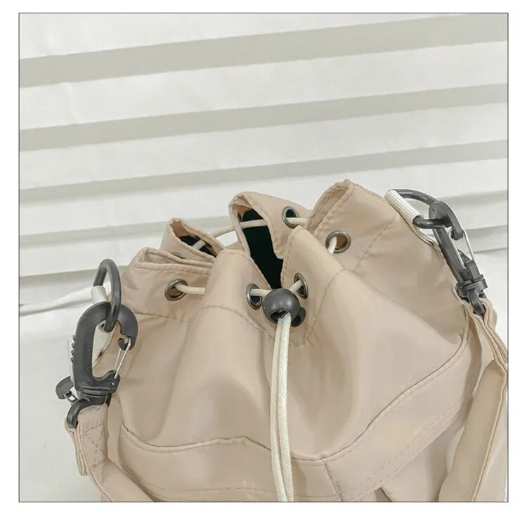 Individual one-shoulder strap satchel leisure rope drape bag large capacity portable nylon bucket bag_voghion.com