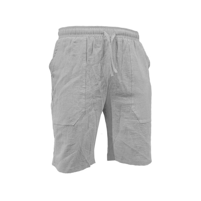 Short en coton et lin pour homme, cordon de serrage, taille élastique, couleur unie, respirant, quotidien, plage, cinq points, décontracté, sport_voghion.com