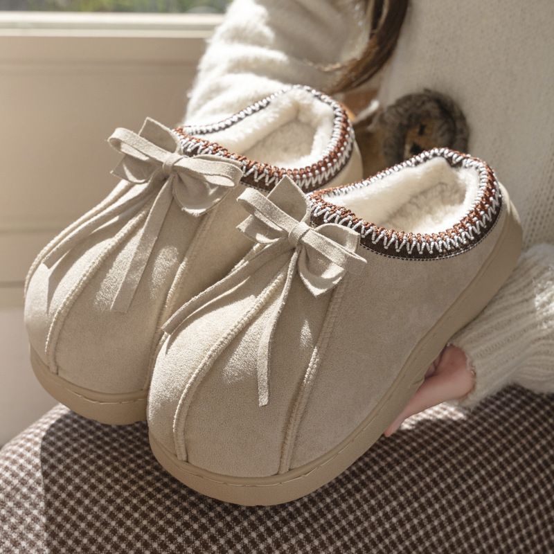 Fall/Winter 2025 New Lace Couple's Matching Warm Cotton Slippers Stylish Versatile_voghion.com